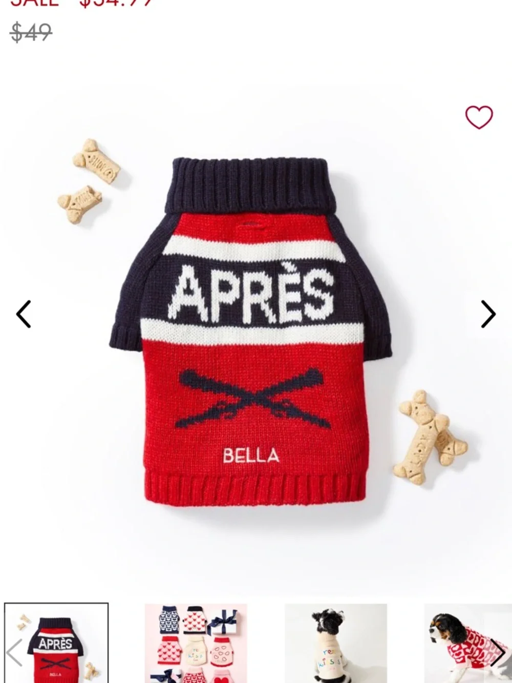 Size small No monogram Red & Navy 'APRÈS' Knitted Dog Sweater